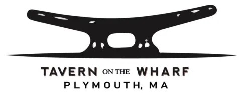 Logo with a dock cleat silhouette and text: Tavern on the Wharf, Plymouth, MA.