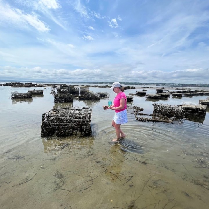 a person standing next to a body of water